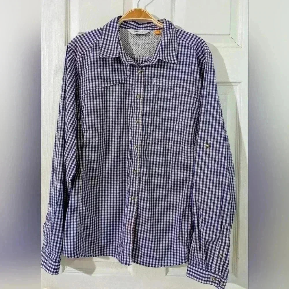 ORVIS Gingham Mens Purple Long Sleeve Plaid Button Down Shirt Size XL